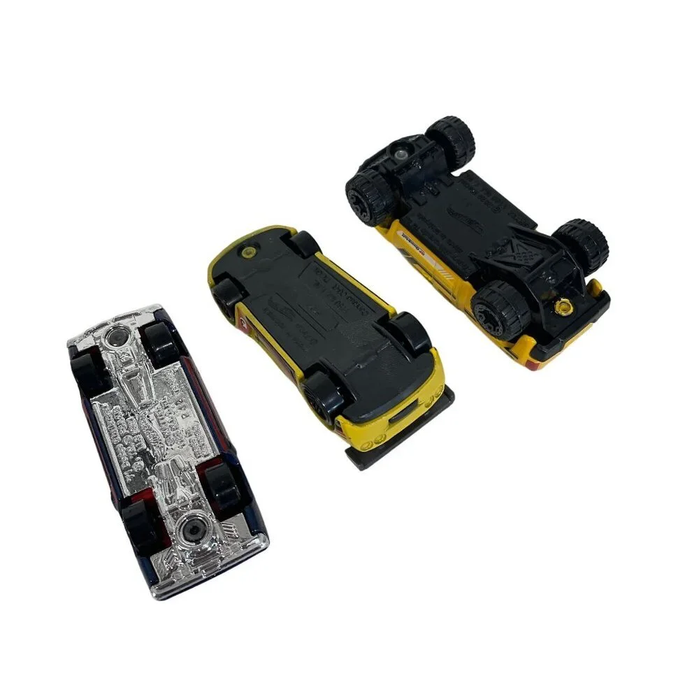 Set Of 3 Die-Cast Toy Cars: Yellow Truck Yellow Sports Car‎ & American Flag Car